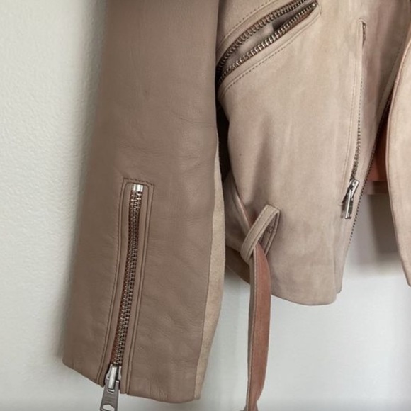 All Saints Pink Balfern Suede & Leather Biker Jacket - Size 4 - Picture 8 of 14
